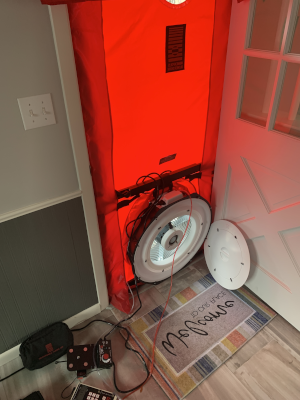 Blower door test in HWR home. 